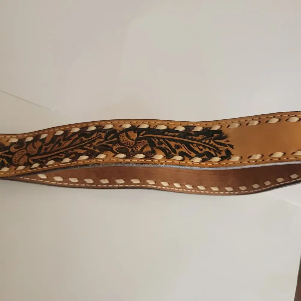 Nocona Tooled Leather Belt Size 34 Buckstitch Personalized JIM Winchester Buckle